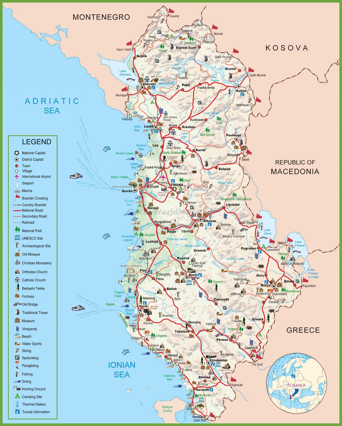 kaart Albaania turismi
