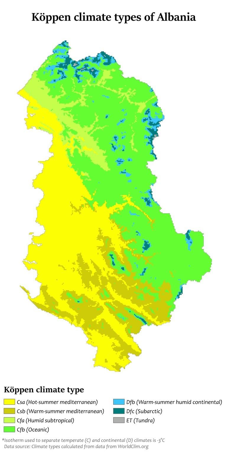 kaart Albaania kliima