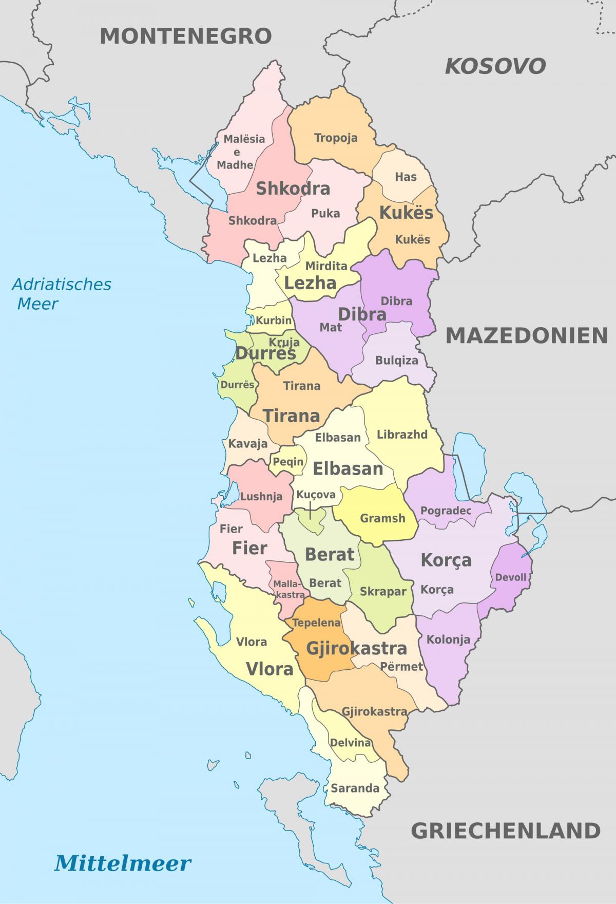 kaart Albaania poliitilise