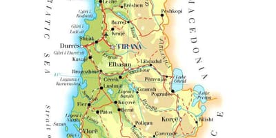 Kaart füüsiline kaart, Albaania